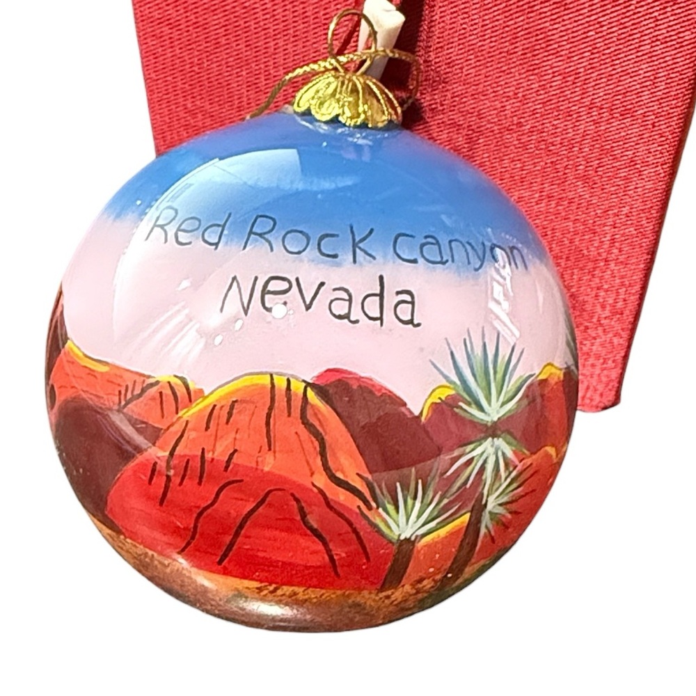 Red Rocks Nevada Christmas Glass Ornament Hand Painted Art Collectible with Box